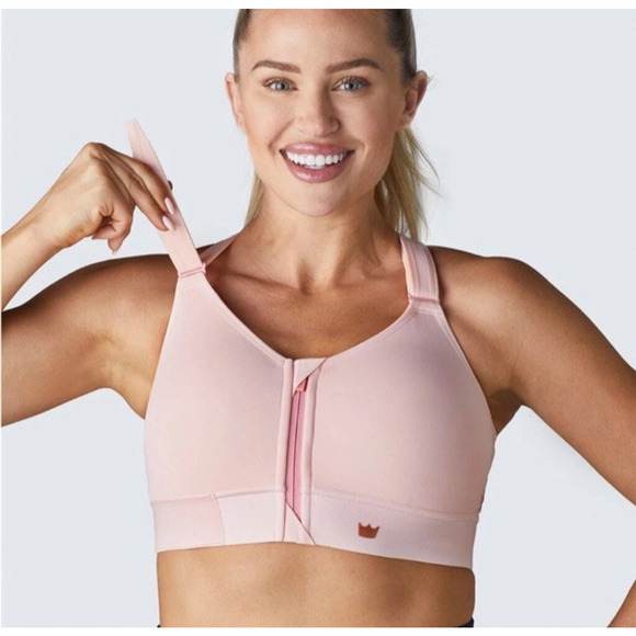 SHEFIT Bra Size Small Flex Sports Blush Pink Zip Adjustable Athletic Wirefree - Picture 1 of 7